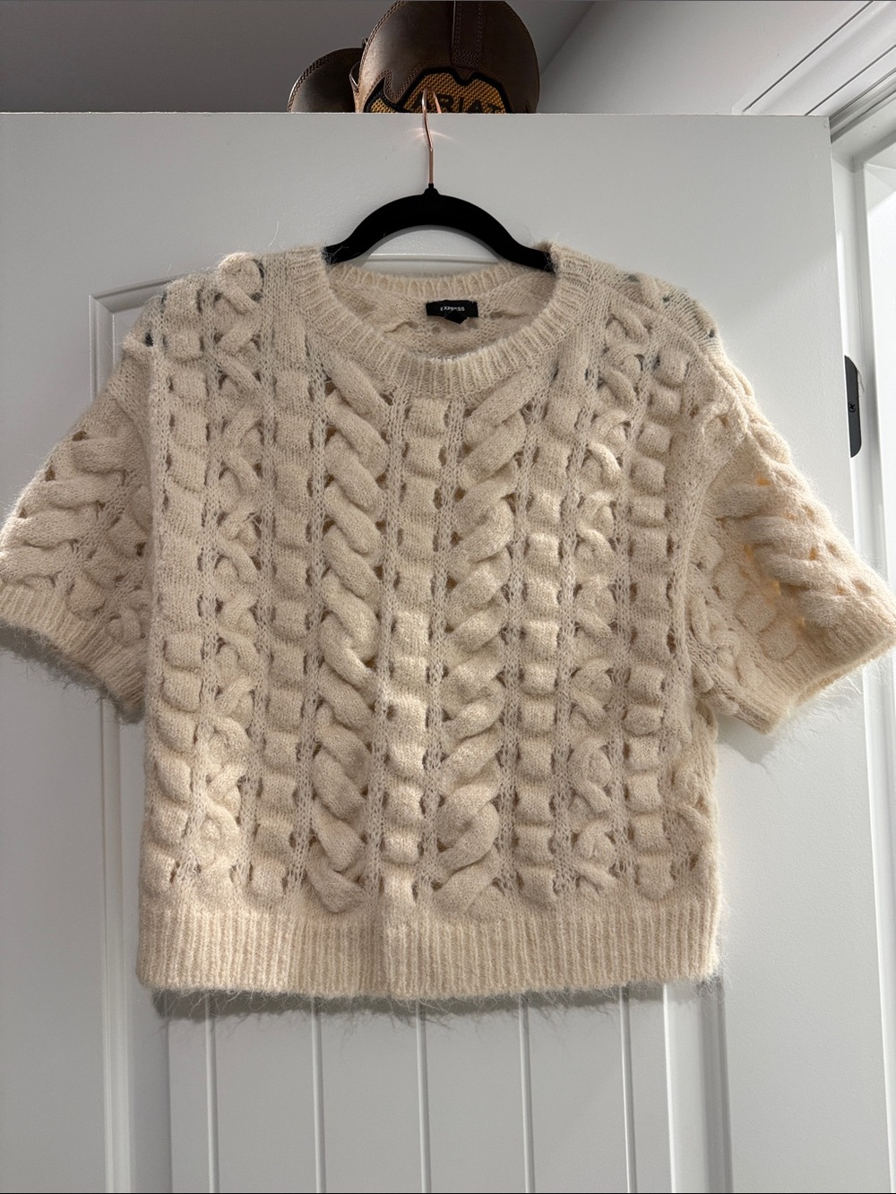 Express Cozy Cream Cable Knit Short-Sleeve Sweater